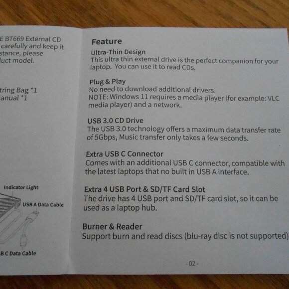 External CD/DVD Player With Hard Case, Carry Bag, USB C Cable-NIB-Top Teck - Picture 6 of 7